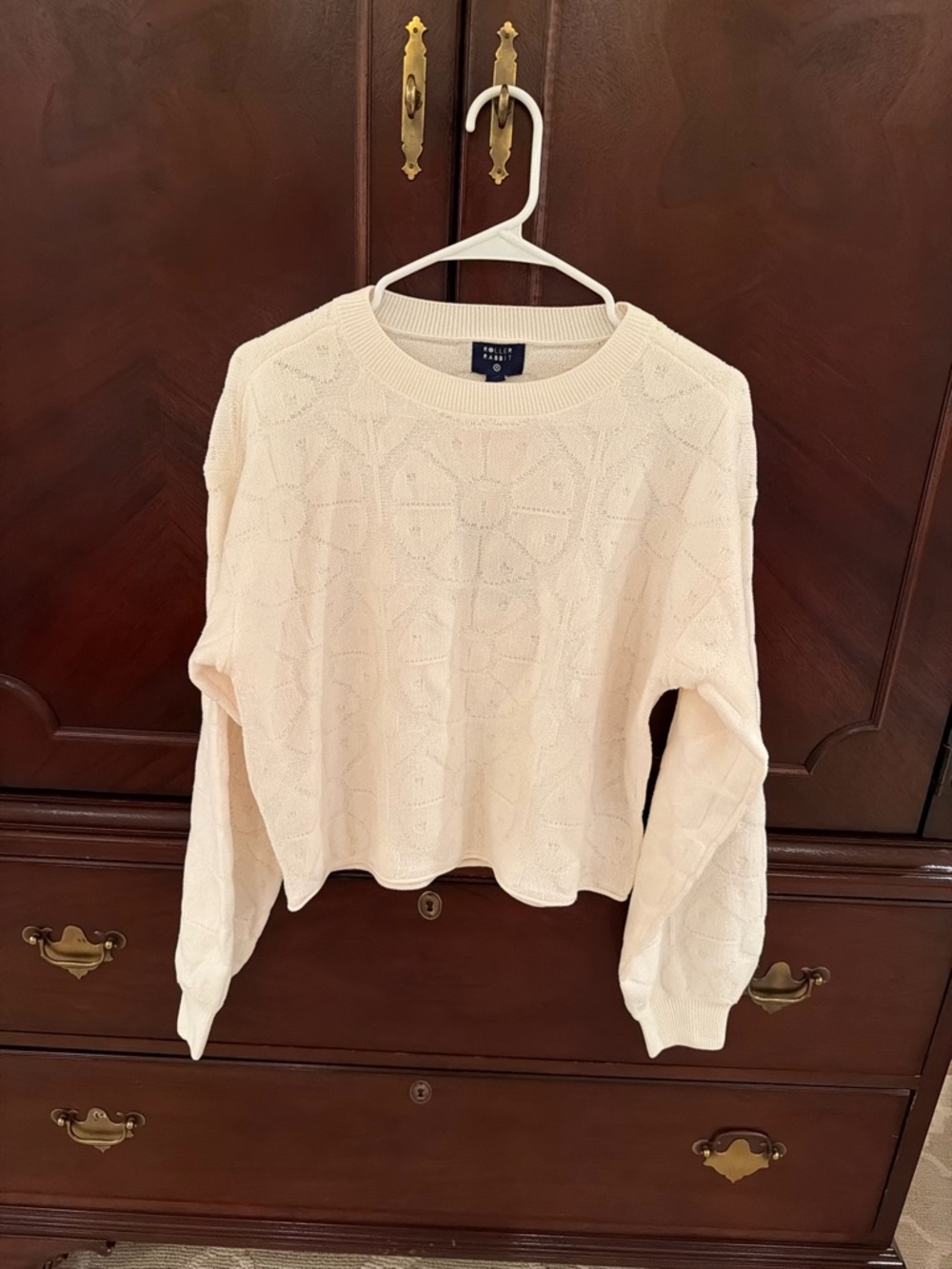 Roller Rabbit Cream Daisy-Embossed Terry Crewneck Sweater